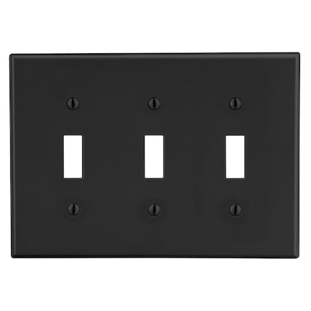 Hubbell Wiring Device-Kellems Wallplate, Mid-Size 3-Gang, 3) Toggle, Black PJ3BK